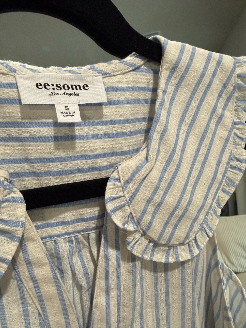 Eesome Blue & White Striped Sleeveless Top with Peter Pan Collar - Picture 2 of 4